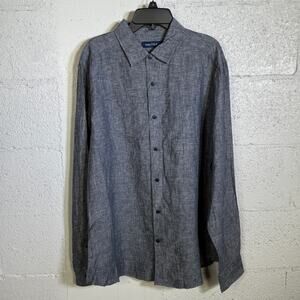 Nautica Men's Classic-Fit Button-up Solid Linen Shirt navy Small $90